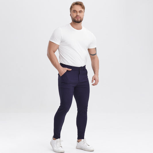 navy blue men's cropped pants slim fit stretchy