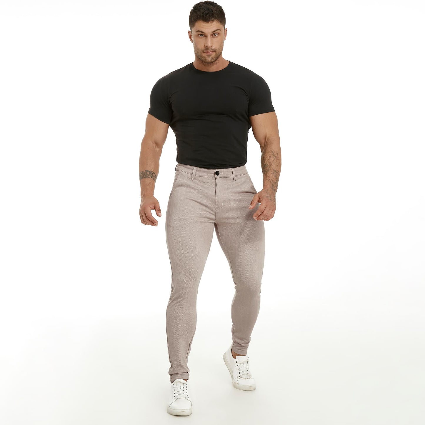 men's pleated pants slim fit stretchy