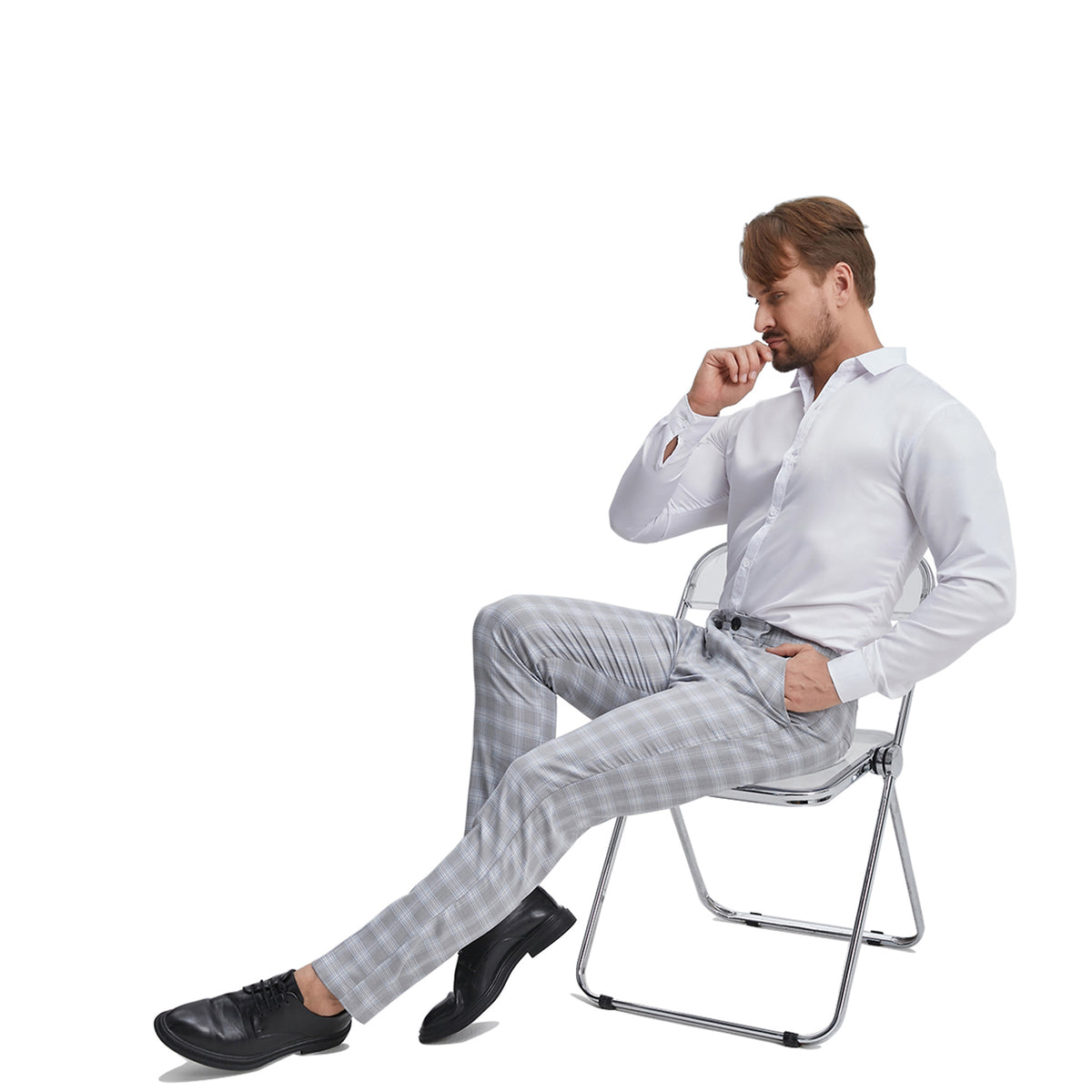 men's regular fit grey checkered dress pants