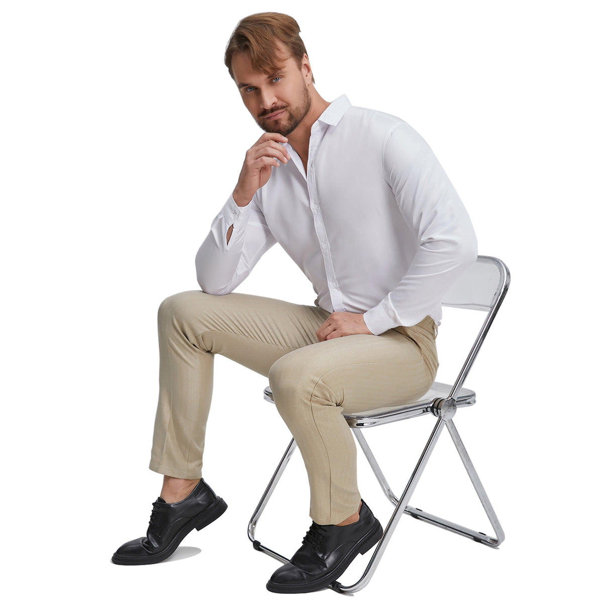 men's regular fit khaki stripered dress pants