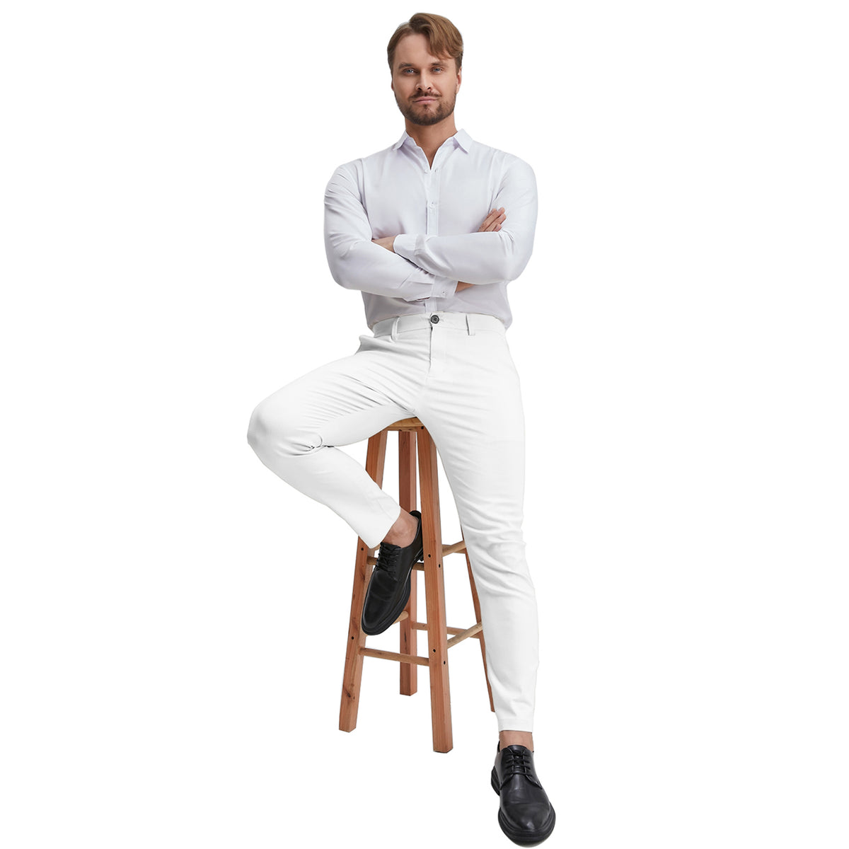 men's regular fit white dress pants