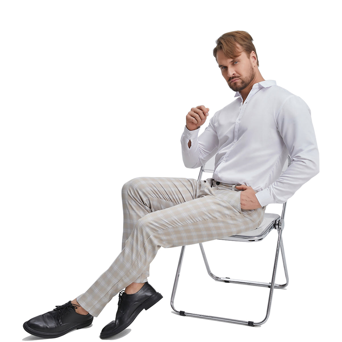 men's regular fit yellow checkered dress pants
