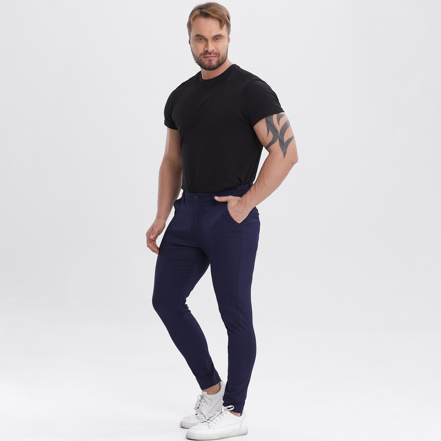navy blue men's slim fit chinos