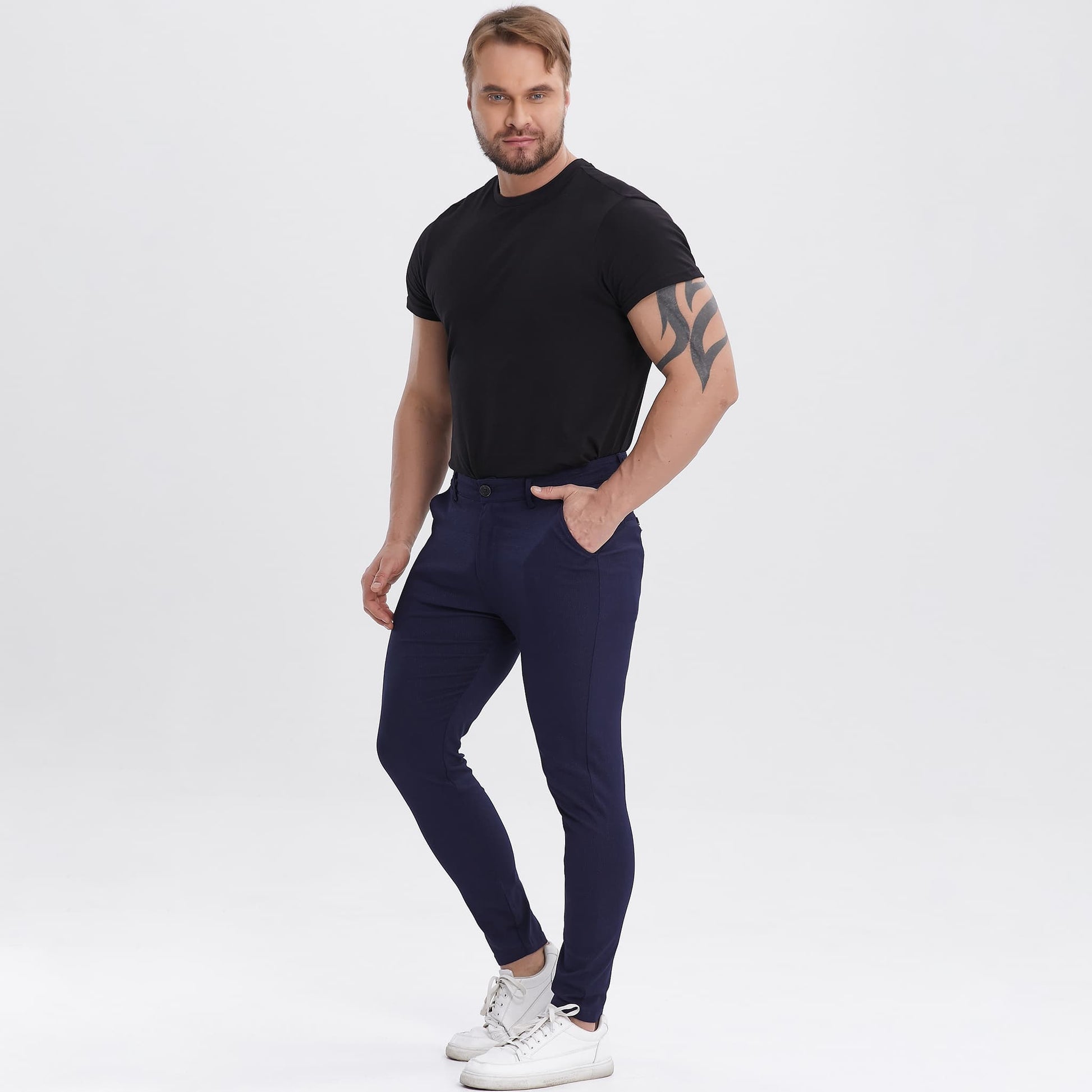 navy blue men's slim fit chinos