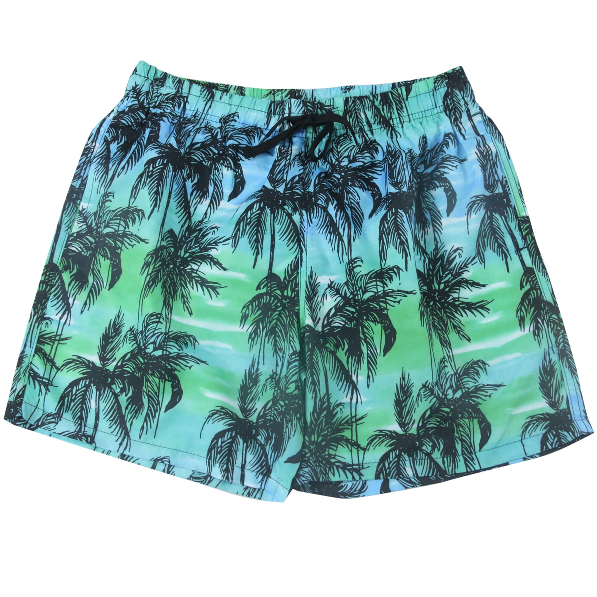 dark green coconut tree men’s swim trunks drawstring