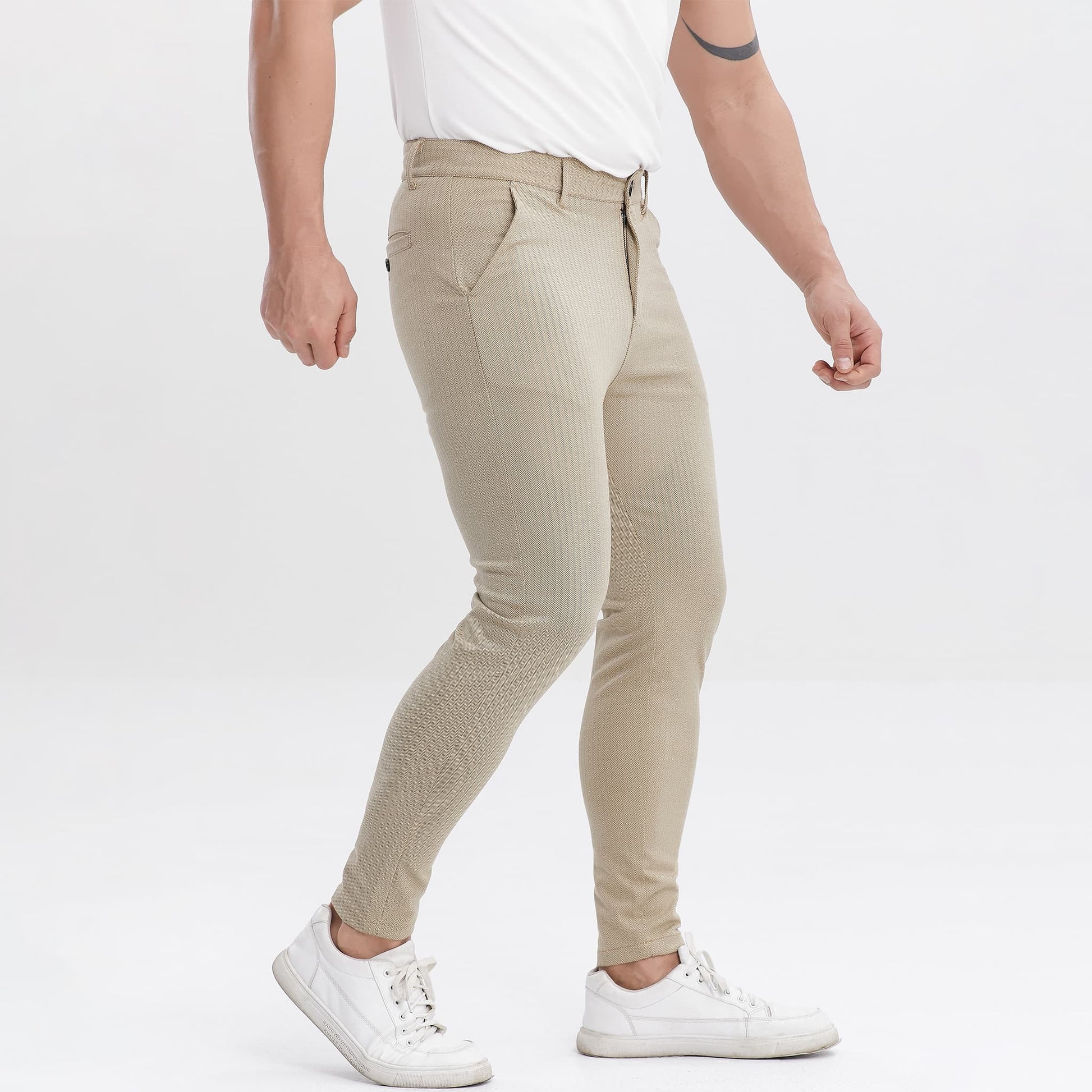 khaki slim fit stretchy men's trousers