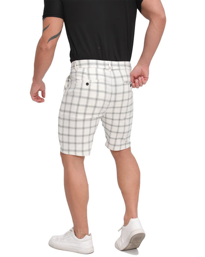 ALLELMS  Mens Slim Fit Shorts Black and White Plaid Chino Short Tapered Leg Skinny Stretch
