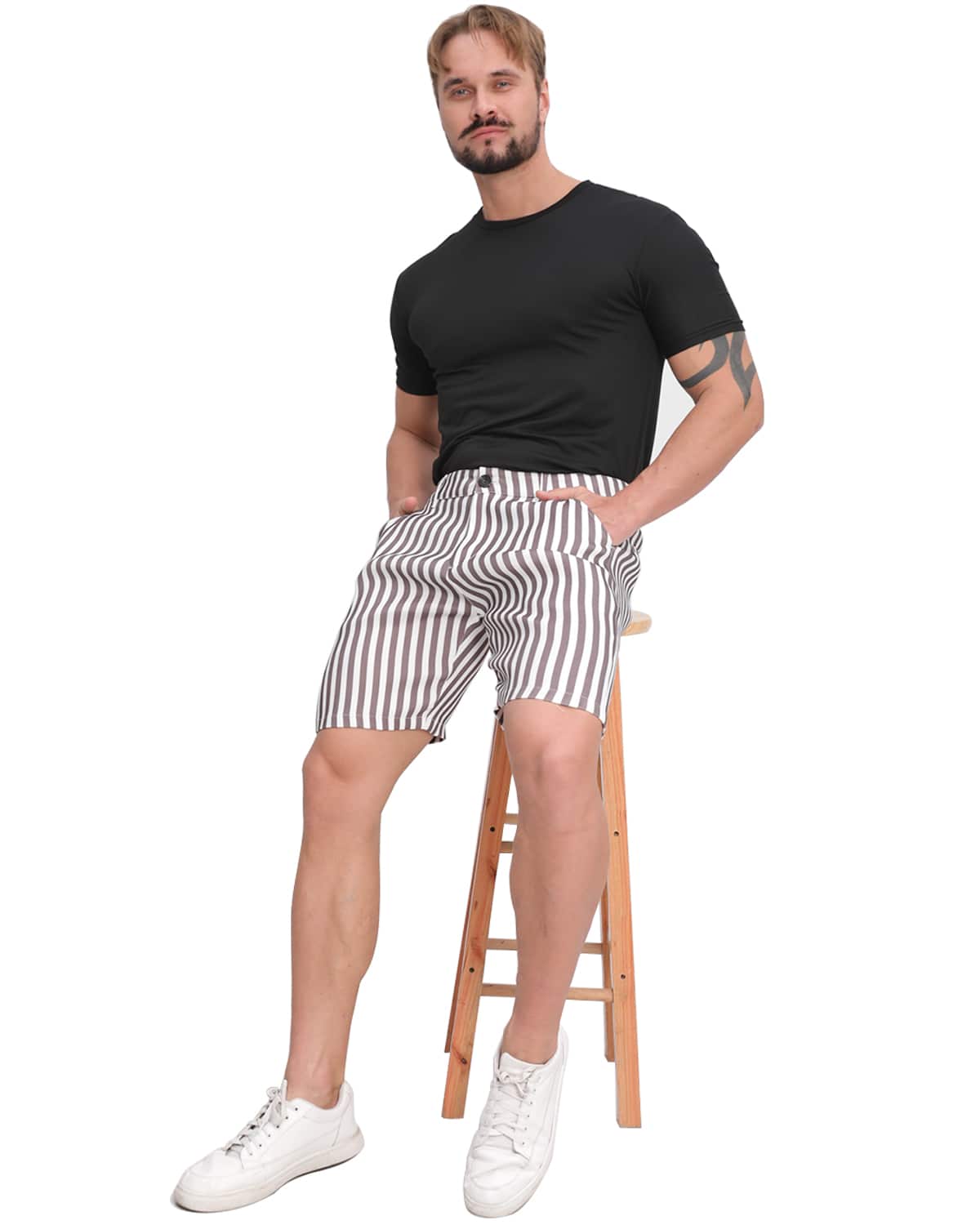 Mens Shorts 9" Inseam Slim Fit Stretch Striped Golf Short Pants