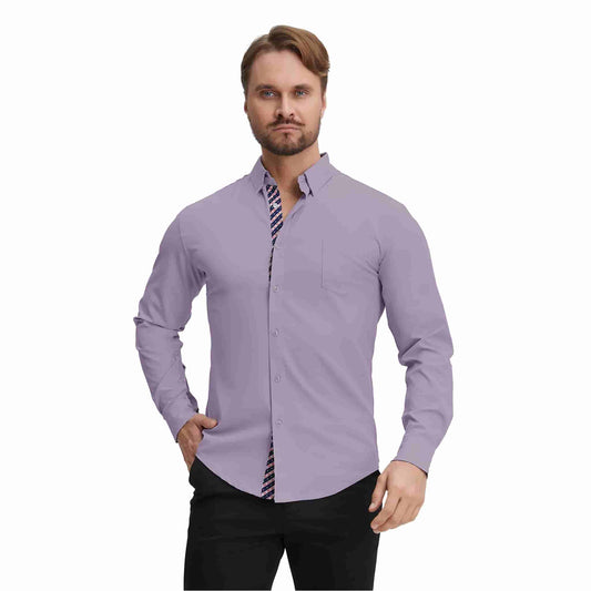 Men's Long Sleeve Dress Shirts Slim Fit Inner Contrast Business Casual Button Down Purple Shirt