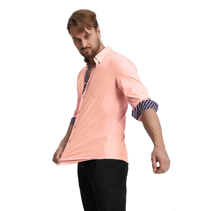 Men's Long Sleeve Dress Shirts Slim Fit Inner Contrast Business Casual Button Down Pink Shirt