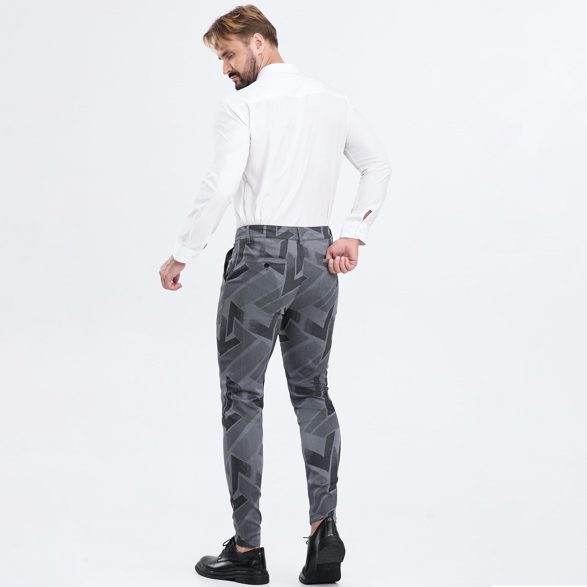 dark grey slim fit men slacks casual stretchy