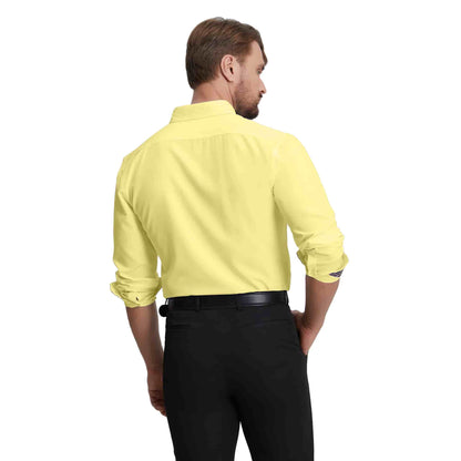 Men's Long Sleeve Dress Shirts Slim Fit Inner Contrast Business Casual Button Down Yellow Shirt