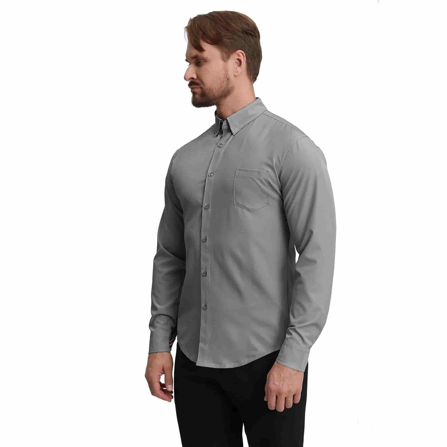 Men's Long Sleeve Dress Shirts Slim Fit Inner Contrast Business Casual Button Down Dark GreyShirt