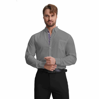 Men's Long Sleeve Dress Shirts Slim Fit Inner Contrast Business Casual Button Down Dark GreyShirt