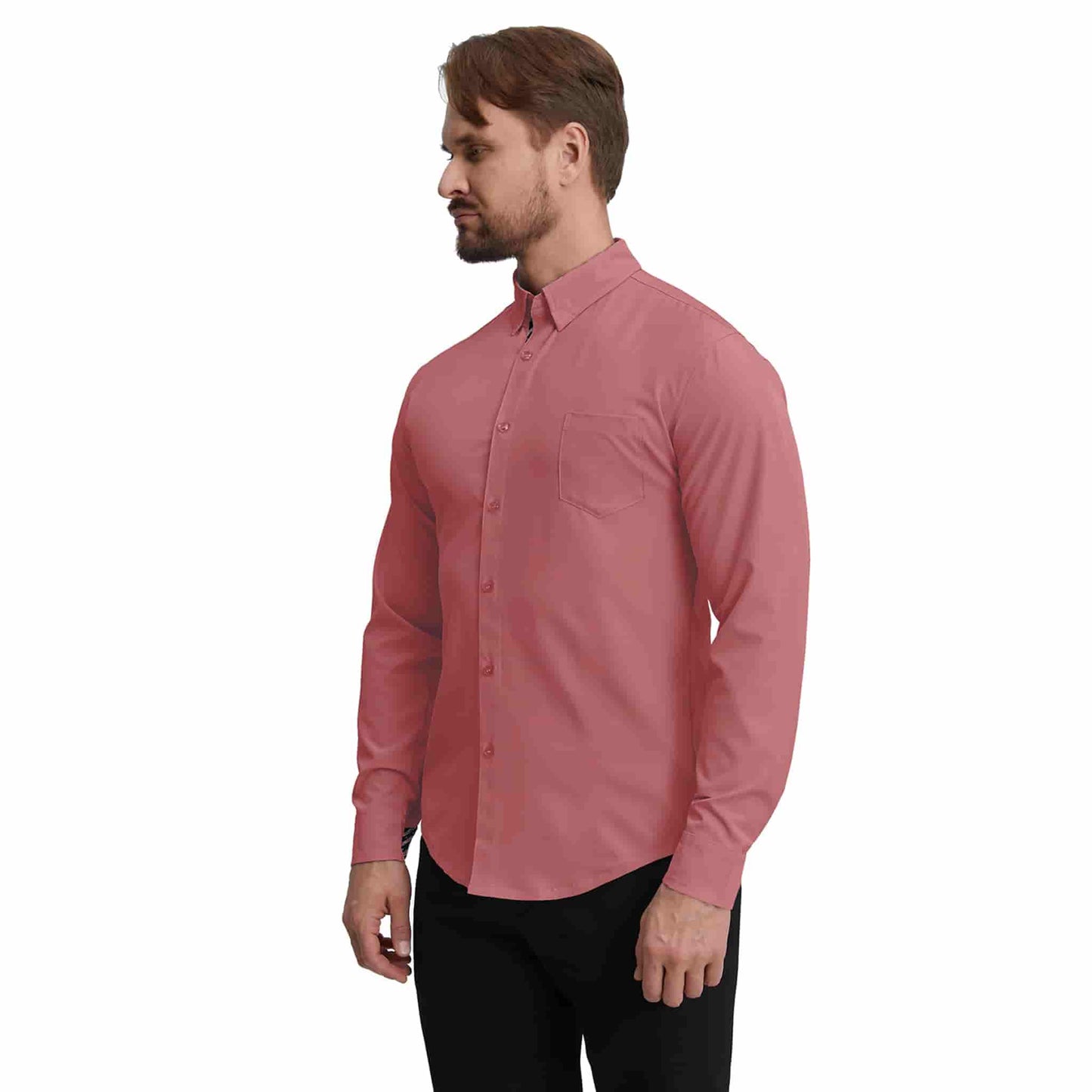 Men's Long Sleeve Dress Shirts Slim Fit Inner Contrast Business Casual Button Down Tan Shirt