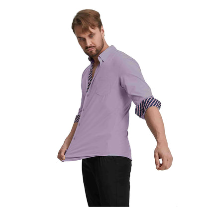 Men's Long Sleeve Dress Shirts Slim Fit Inner Contrast Business Casual Button Down Purple Shirt