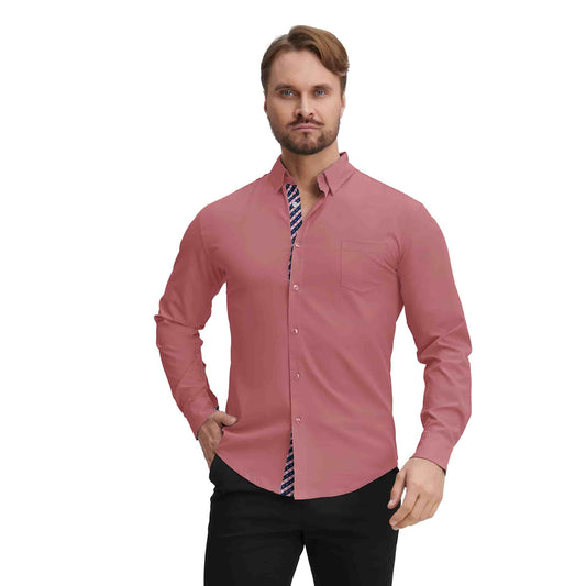 Men's Long Sleeve Dress Shirts Slim Fit Inner Contrast Business Casual Button Down Tan Shirt