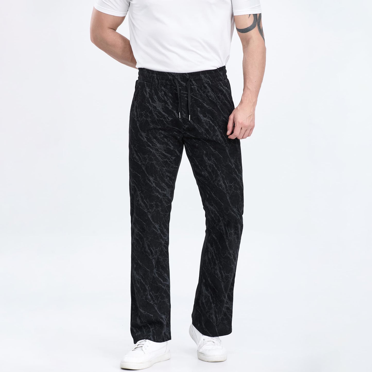 camouflage pattern men wide leg sweatpants drawstring waistband