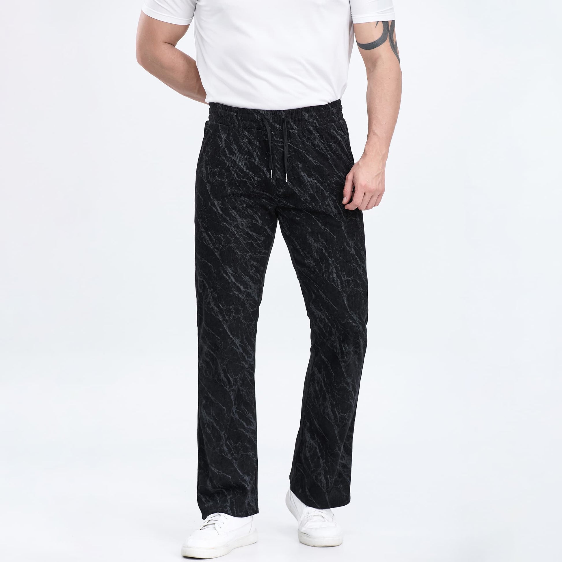 camouflage pattern men wide leg sweatpants drawstring waistband