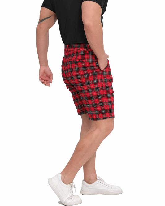 ALLELMS Mens Slim Fit Shorts Black and White Plaid Chino Short Tapered Leg Skinny Stretch