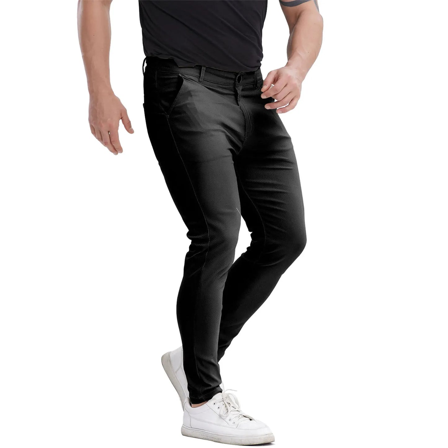 Men's Slim Fit Stretch Black Chinos - Business Casual Pants