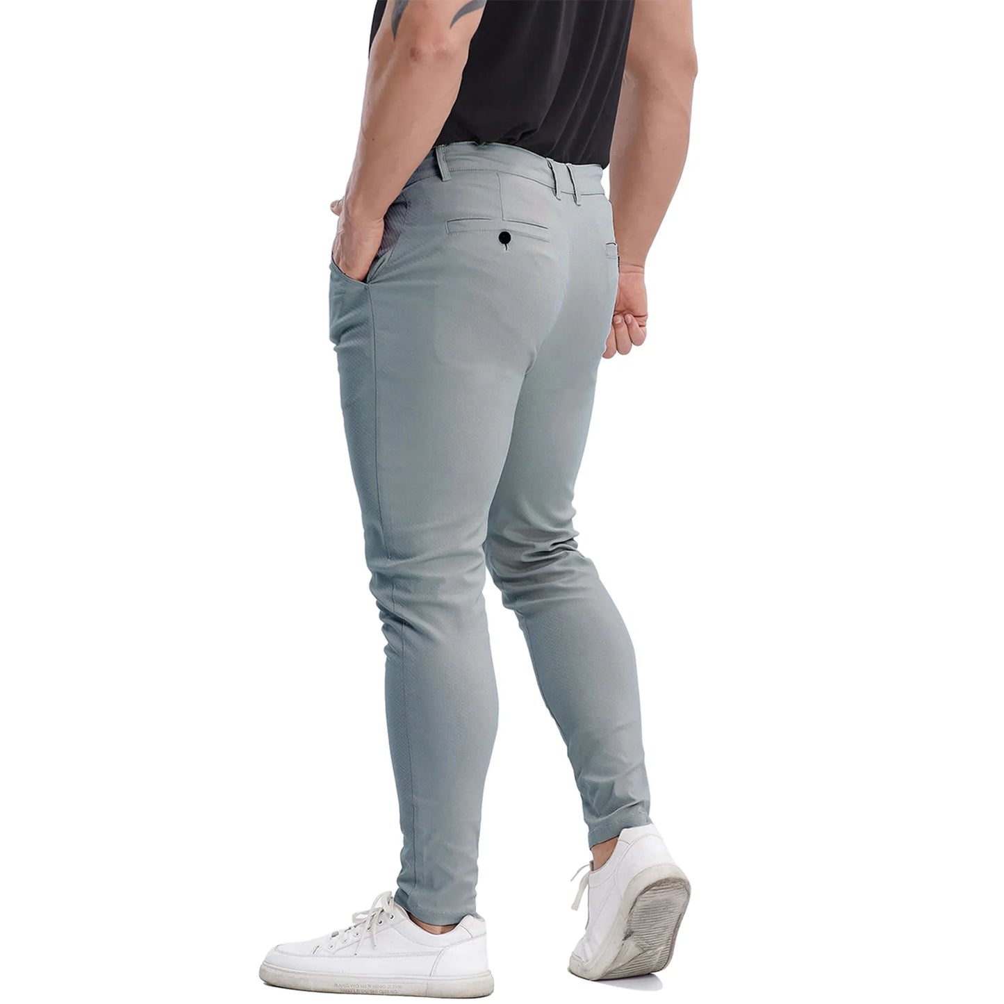 Men's blue grey plaid slim fit chinos