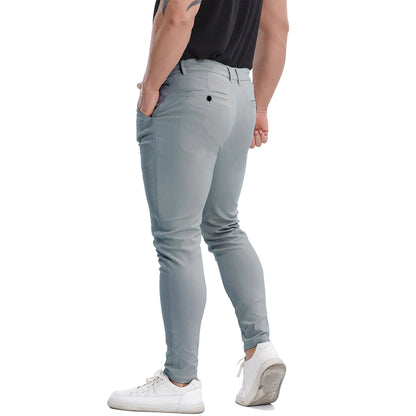 Men's blue grey plaid slim fit chinos