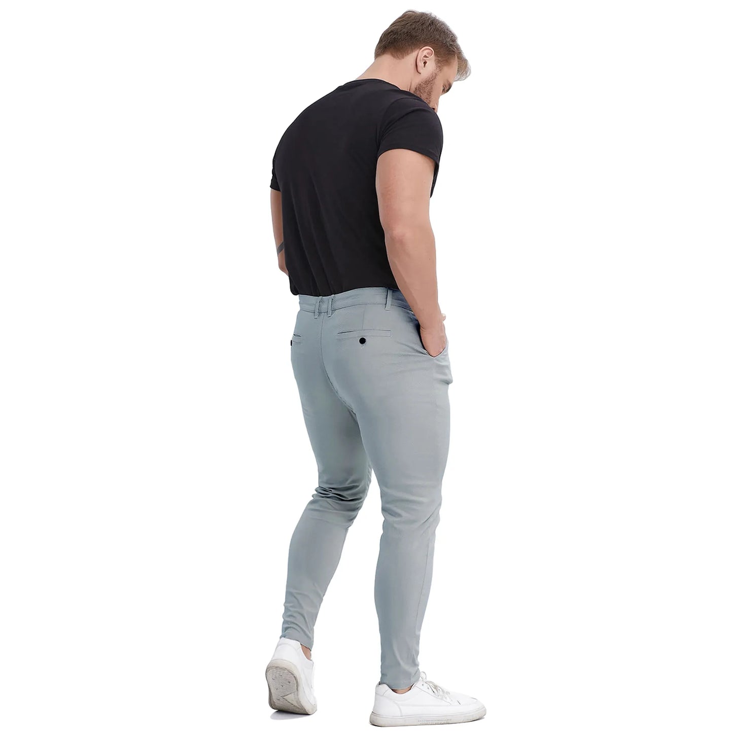 Men's Slim Fit Stretch Plaid Chinos - Blue Grey Business Casual Pants