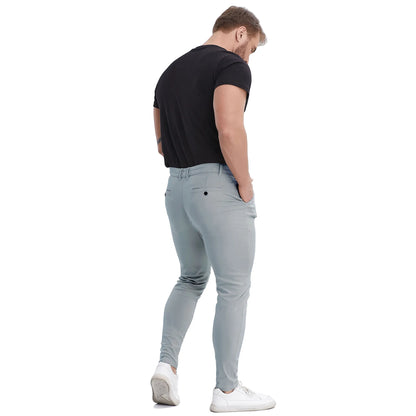 Men's Slim Fit Stretch Plaid Chinos - Blue Grey Business Casual Pants