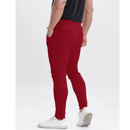 Men's Slim Fit Stretch Chinos - Burgundy Pleated Business Casual Pants