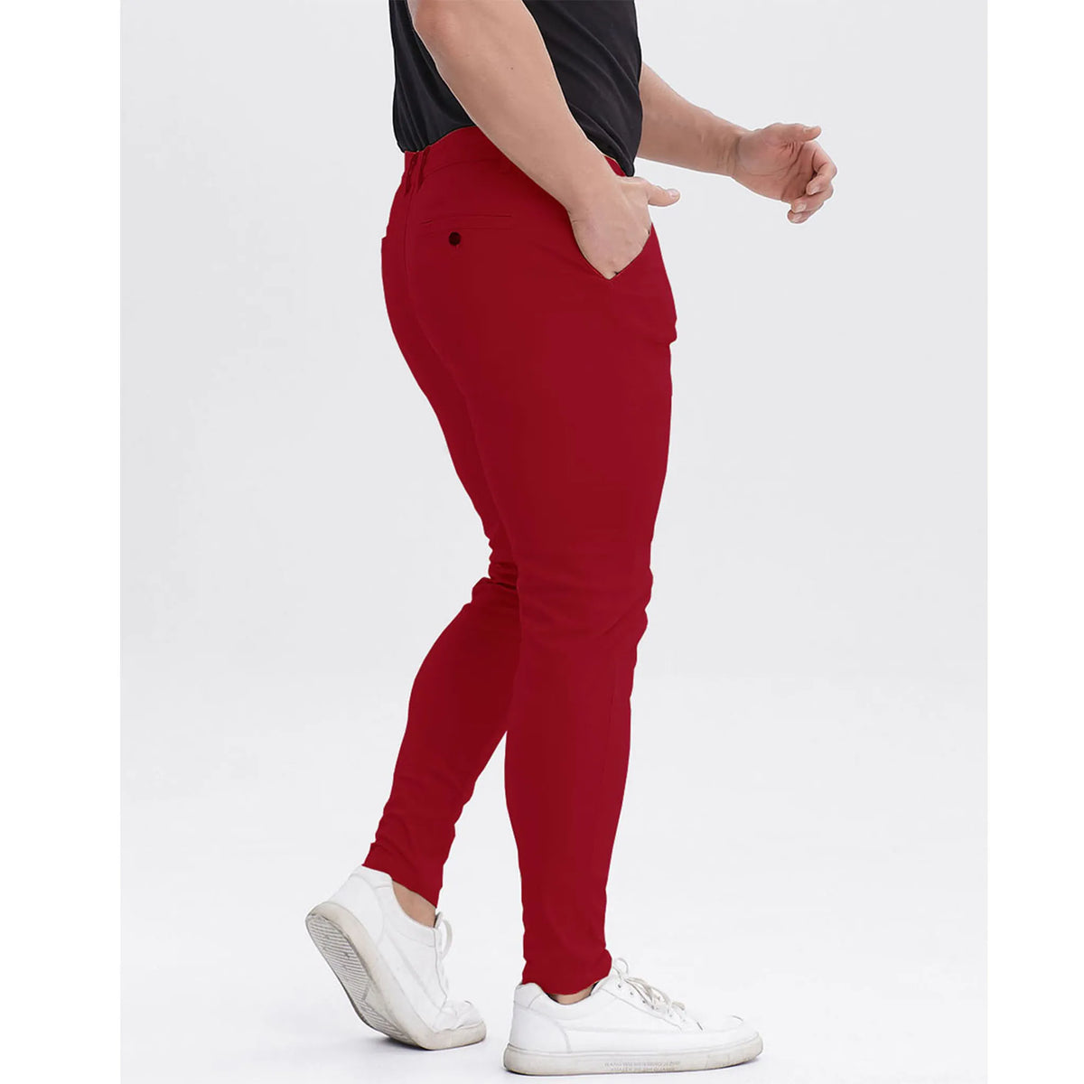 Men's Slim Fit Stretch Chinos - Burgundy Pleated Business Casual Pants
