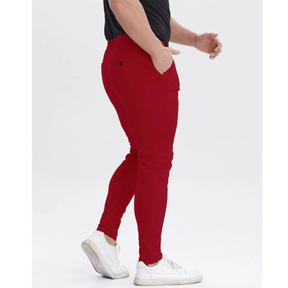 Men's Slim Fit Stretch Chinos - Burgundy Pleated Business Casual Pants