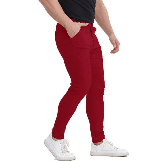 Men's Slim Fit Stretch Chinos - Burgundy Pleated Business Casual Pants