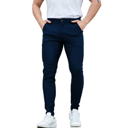 Men's Slim Fit Stretch Chinos - Navy Blue Business Casual Pants