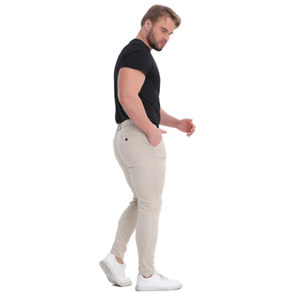 Men's champagne chino pants side view