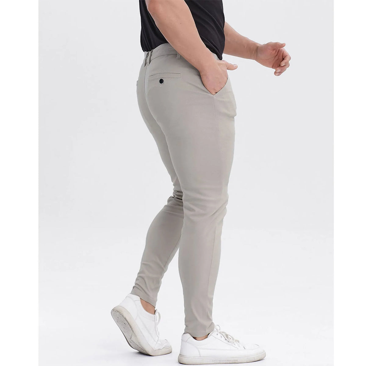 Close up view of men's stretch chino pants back