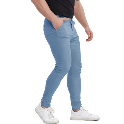 Men's light blue slim fit stretch chinos for business casual wear