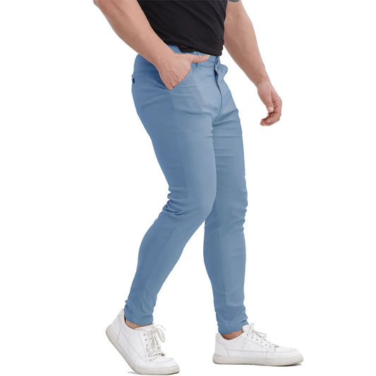 Men's light blue slim fit stretch chinos for business casual wear