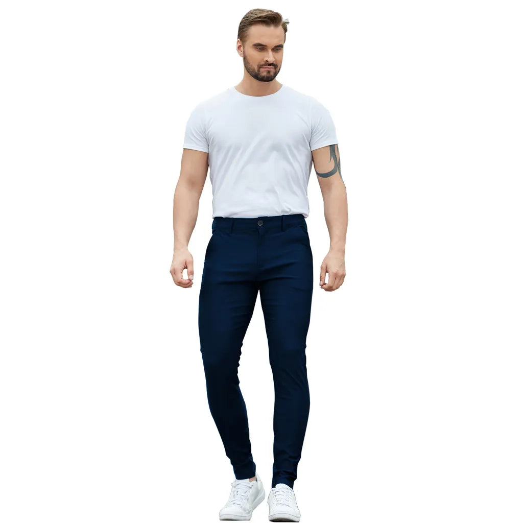 Men's navy blue slim fit stretch chinos for business casual wear