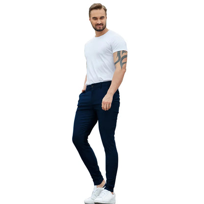 Men's navy blue slim fit stretch chinos for business casual wear