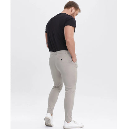 Close up view of men's stretch chino pants fabric