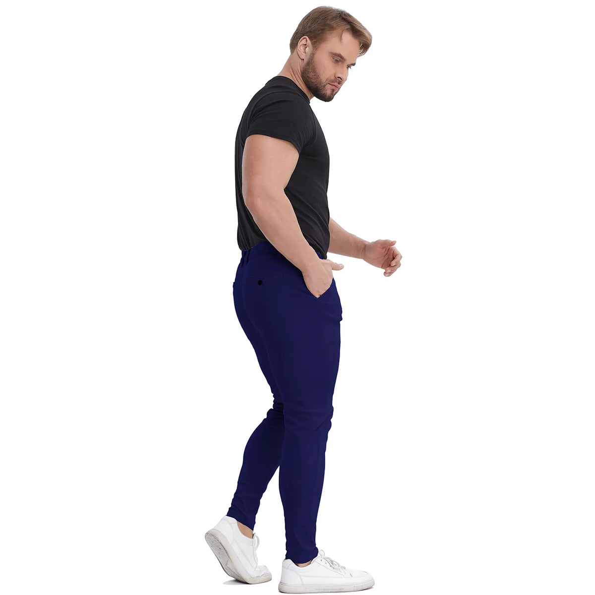 Men's Slim Fit Stretch Chinos - Navy Blue Business Casual Pants