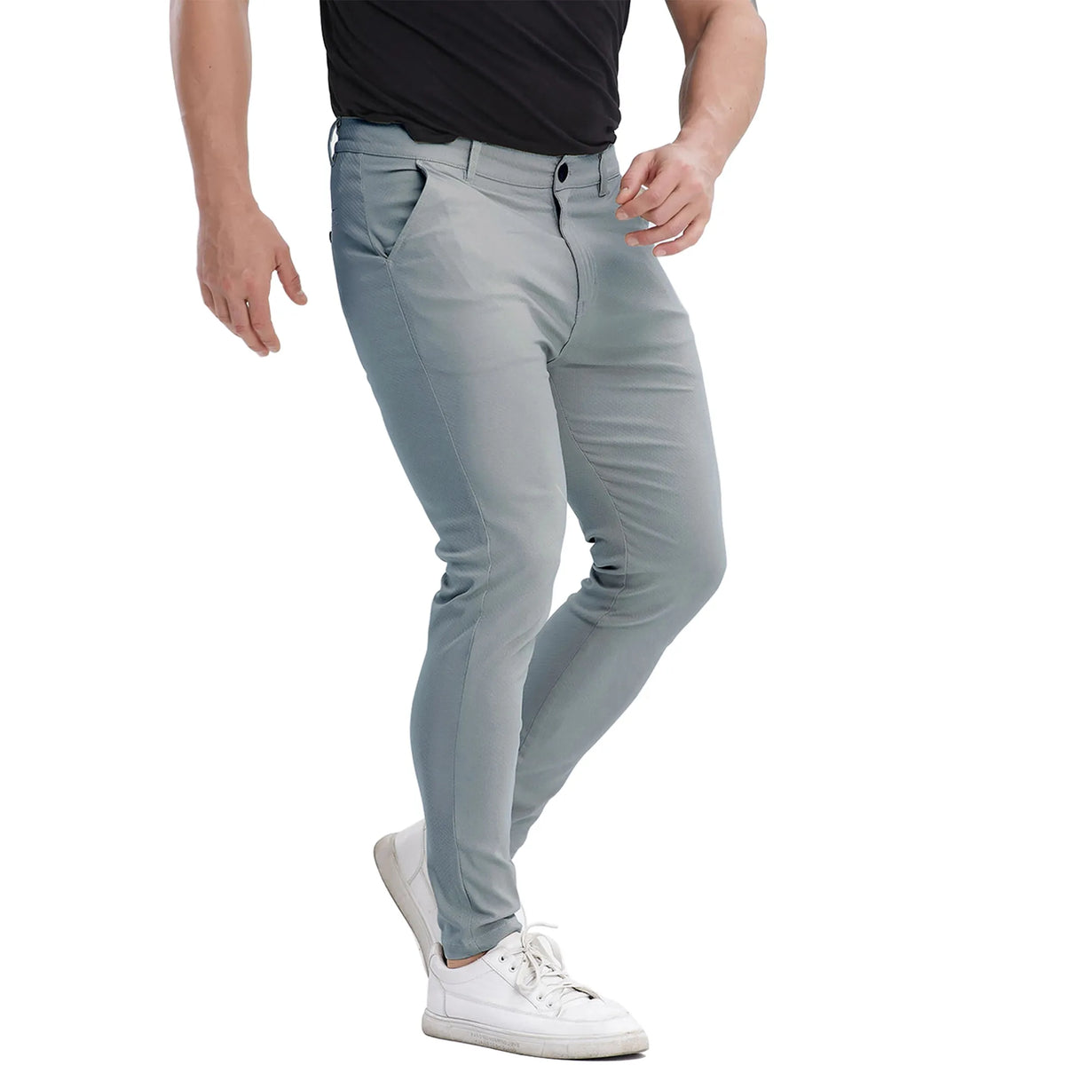 Men's Slim Fit Stretch Plaid Chinos - Blue Grey Business Casual Pants