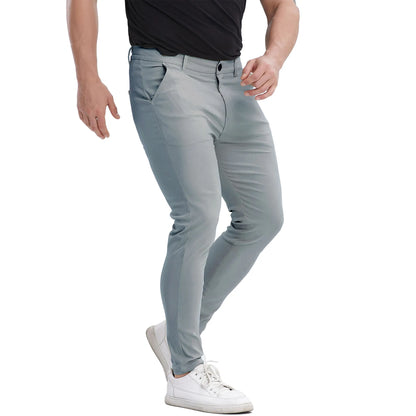 Men's Slim Fit Stretch Plaid Chinos - Blue Grey Business Casual Pants