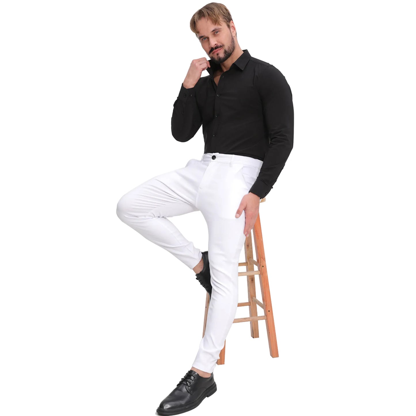 Men's Slim Fit Stretch Chinos - White Business Casual Pants