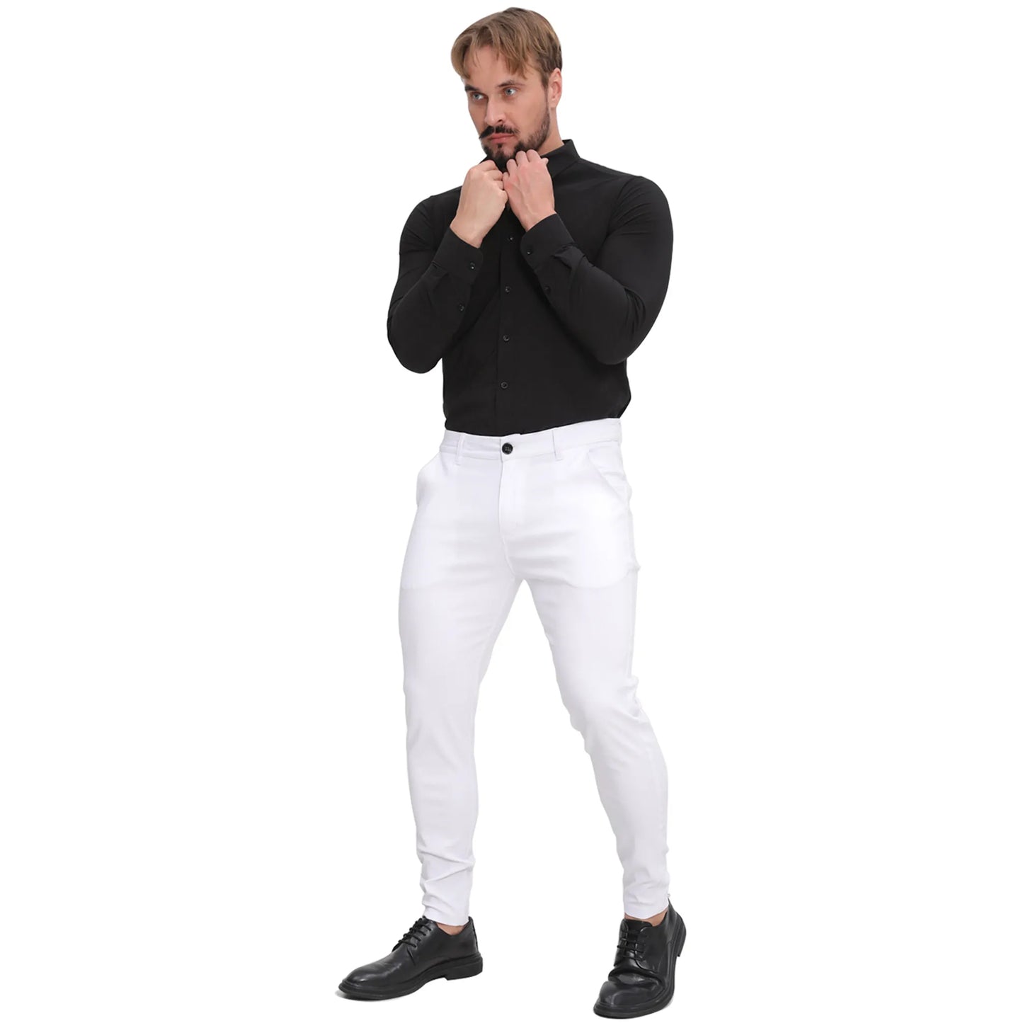 Men's Slim Fit Stretch Chinos - White Business Casual Pants
