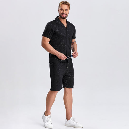 mens black outfits 2 piece casual button down sparkling
