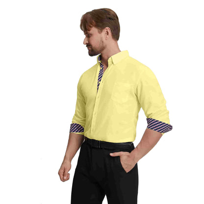 Men's Long Sleeve Dress Shirts Slim Fit Inner Contrast Business Casual Button Down Yellow Shirt
