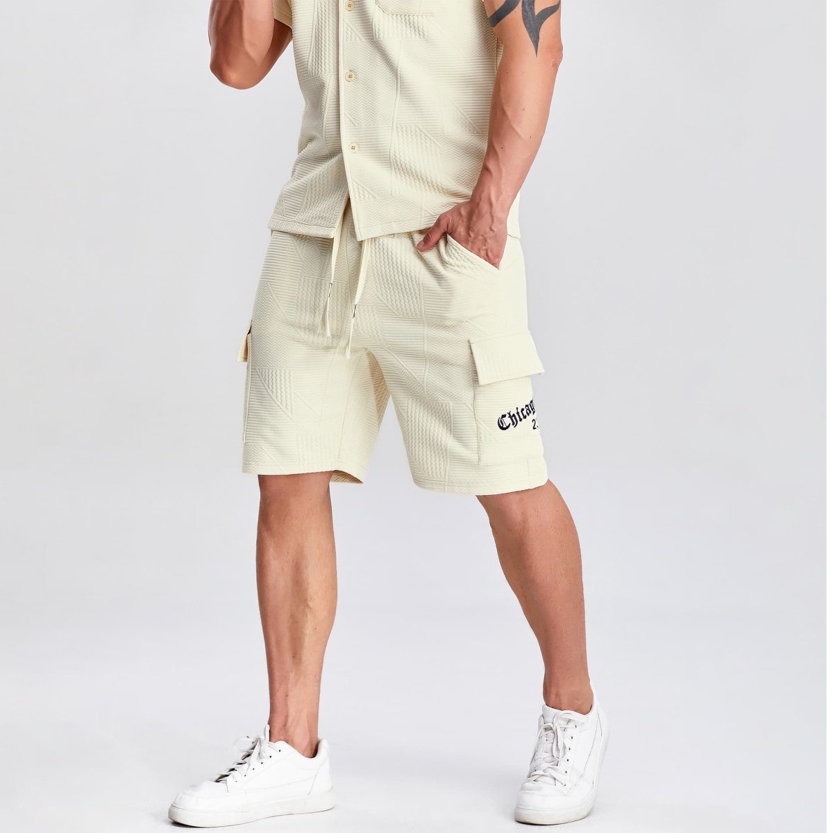 mens casual outfits drawstring cargo embroidery shorts