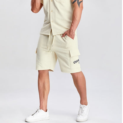 mens casual outfits drawstring cargo embroidery shorts